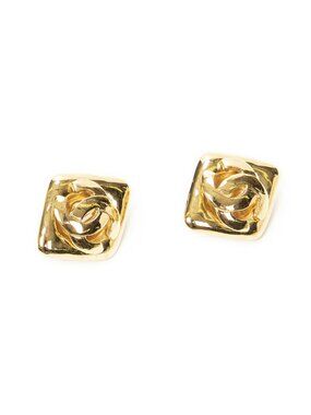Chanel CC Diamond Clip on Earrings Gold Plated